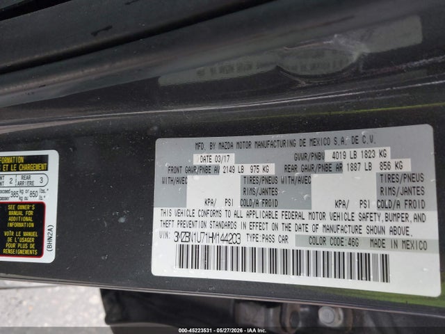 45223531 :رقم المزاد ، 3MZBN1U71HM144203 vin ، 2017 Mazda Mazda3 Sport مزاد بيع