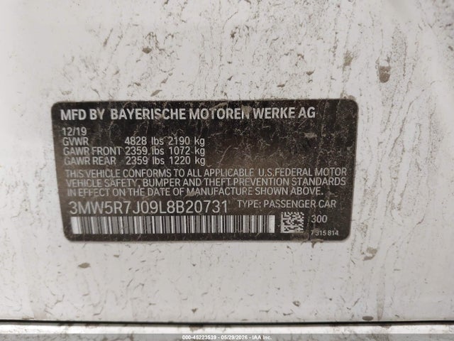 45223539 :رقم المزاد ، 3MW5R7J09L8B20731 vin ، 2020 Bmw 330i Xdrive مزاد بيع