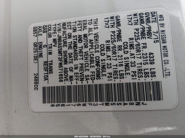 JN8AS5MT3FW671656 Nissan Rogue Select S