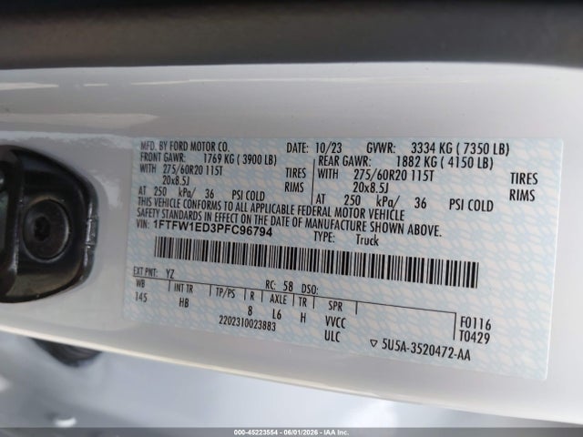 Продаж на аукціоні авто 2023 Ford F-150 Lariat, vin: 1FTFW1ED3PFC96794, номер лоту: 45223554