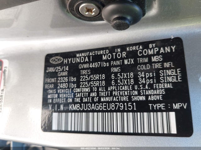 Aukcja sprzedaży 2014 Hyundai Tucson Limited, vin: KM8JU3AG6EU879151, numer aukcji: 45223556