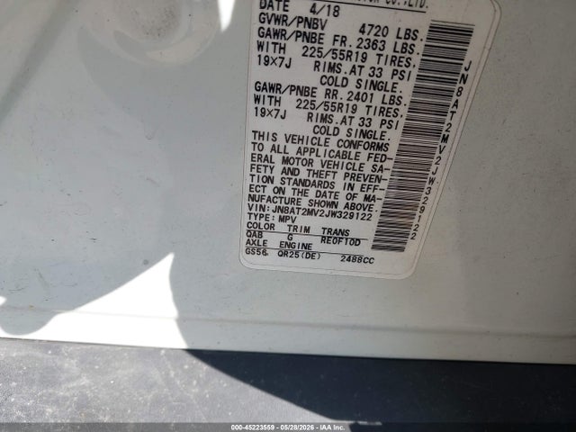 Aukcja sprzedaży 2018 Nissan Rogue Sl, vin: JN8AT2MV2JW329122, numer aukcji: 45223559