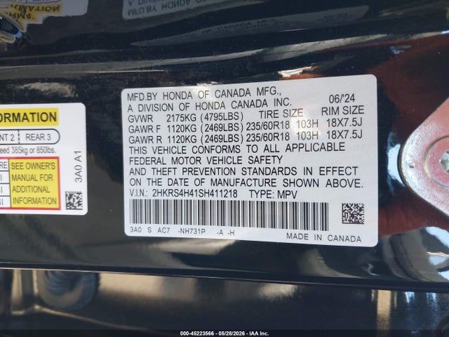 2HKRS4H41SH411218 Honda Cr-v Ex Awd