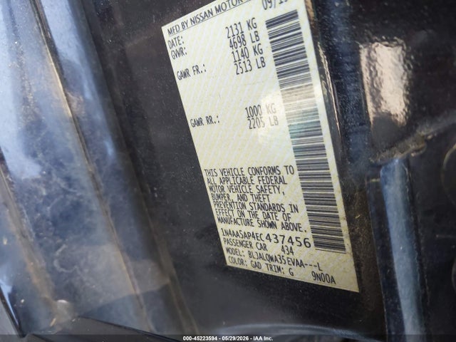 Aukcja sprzedaży 2014 Nissan Maxima 3.5 S, vin: 1N4AA5AP4EC437456, numer aukcji: 45223594