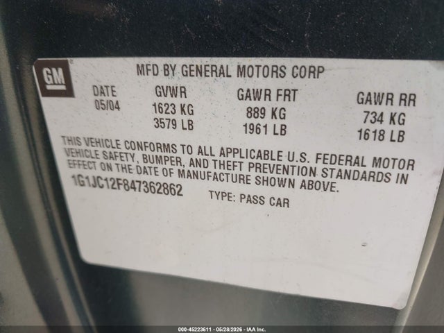 Продажа на аукционе авто 2004 Chevrolet Cavalier, vin: 1G1JC12F847362862, номер лота: 45223611