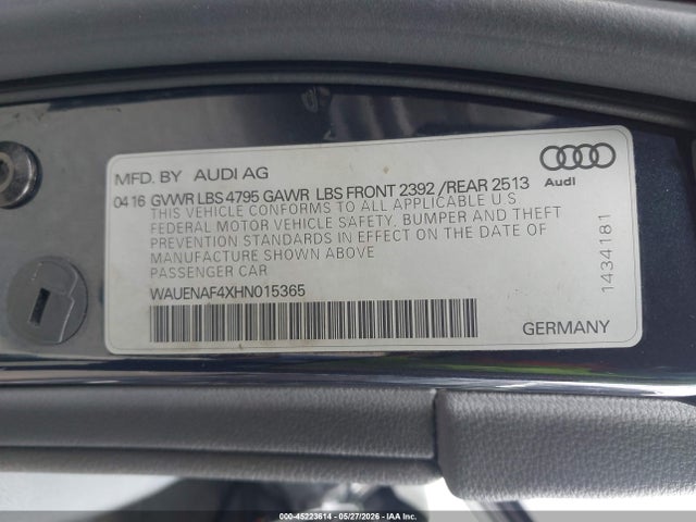 Aukcja sprzedaży 2017 Audi A4 2.0t Premium, vin: WAUENAF4XHN015365, numer aukcji: 45223614