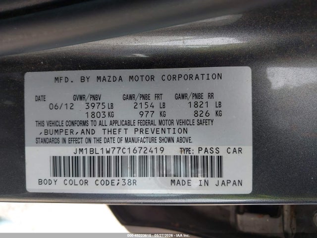 Продаж на аукціоні авто 2012 Mazda Mazda3 I Grand Touring, vin: JM1BL1W77C1672419, номер лоту: 45223615