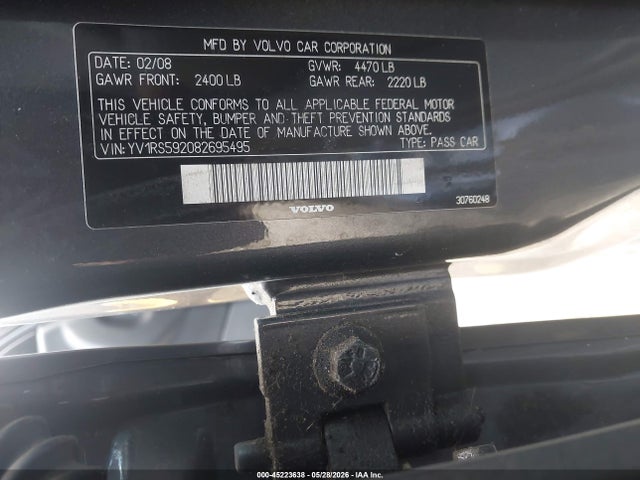Продажа на аукционе авто 2008 Volvo S60 2.5t/2.5t W/snrf, vin: YV1RS592082695495, номер лота: 45223638