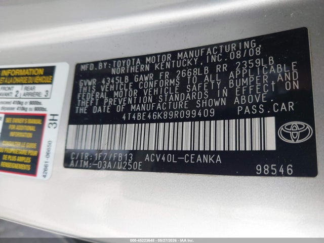 45223648 :رقم المزاد ، 4T4BE46K89R099409 vin ، 2009 Toyota Camry مزاد بيع