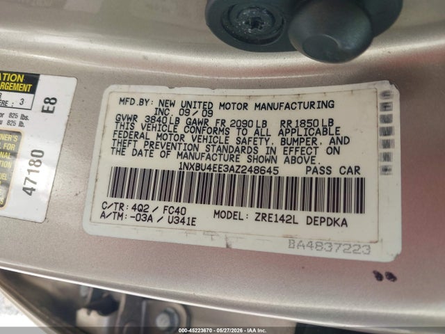 Aukcja sprzedaży 2010 Toyota Corolla Le, vin: 1NXBU4EE3AZ248645, numer aukcji: 45223670