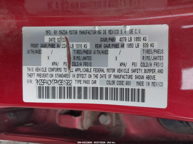 2023 Mazda Mazda3 2.5 S Preferred მანქანა იყიდება აუქციონზე, vin: 3MZBPACM7PM361982, აუქციონის ნომერი: 45223689