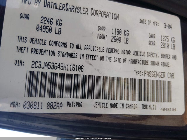 Aukcja sprzedaży 2005 Chrysler 300 Touring, vin: 2C3JA53G45H116106, numer aukcji: 45223712