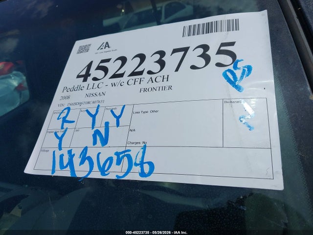 Продажа на аукционе авто 2008 Nissan Frontier Se-i4, vin: 1N6BD06T08C407631, номер лота: 45223735