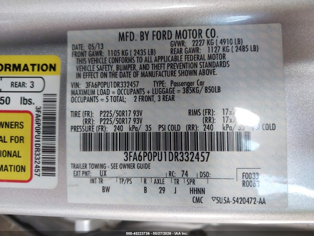 Aukcja sprzedaży 2013 Ford Fusion Energi Se Luxury, vin: 3FA6P0PU1DR332457, numer aukcji: 45223736