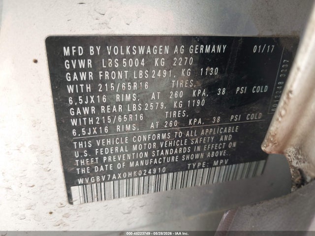 WVGBV7AX0HK024910 Volkswagen Tiguan 2.0t/2.0t S