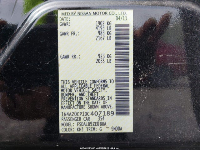 2013 Nissan Leaf S მანქანა იყიდება აუქციონზე, vin: 1N4AZ0CP1DC407189, აუქციონის ნომერი: 45223813