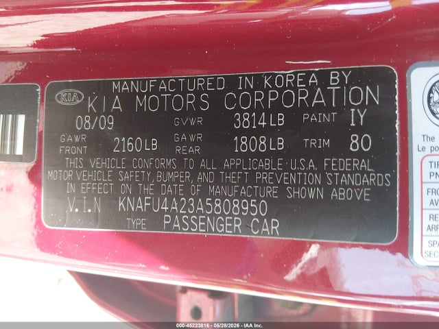 2010 Kia Forte Ex მანქანა იყიდება აუქციონზე, vin: KNAFU4A23A5808950, აუქციონის ნომერი: 45223816