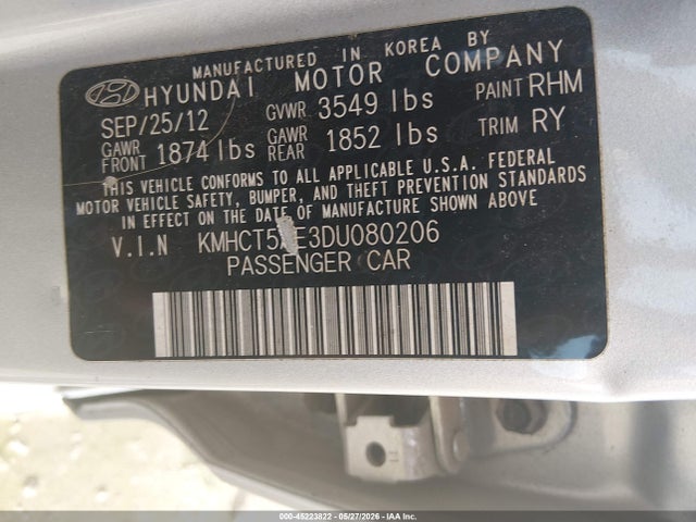 Продаж на аукціоні авто 2013 Hyundai Accent Gs, vin: KMHCT5AE3DU080206, номер лоту: 45223822