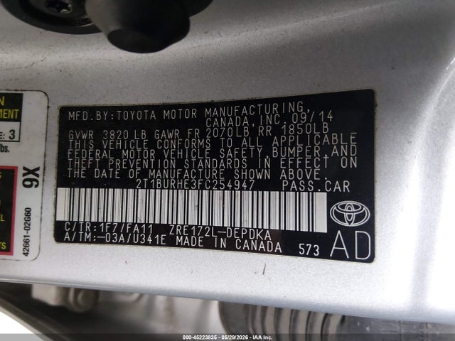 Toyota COROLLA L 2015 2T1BURHE3FC254947 Image 9