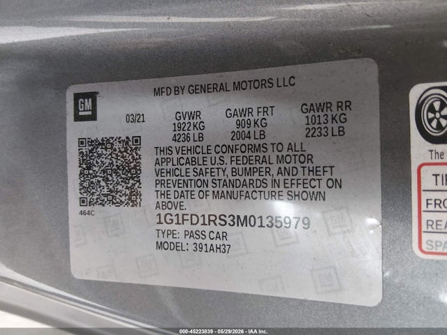 1G1FD1RS3M0135979 Chevrolet Camaro Rwd 2lt
