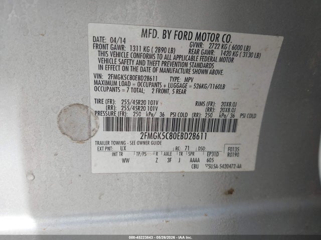 Aukcja sprzedaży 2014 Ford Flex Sel, vin: 2FMGK5C80EBD28611, numer aukcji: 45223843
