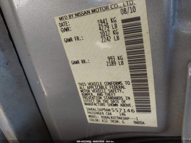 Продажа на аукционе авто 2010 Nissan Altima 2.5 S, vin: 1N4AL2AP9AN557146, номер лота: 45223852