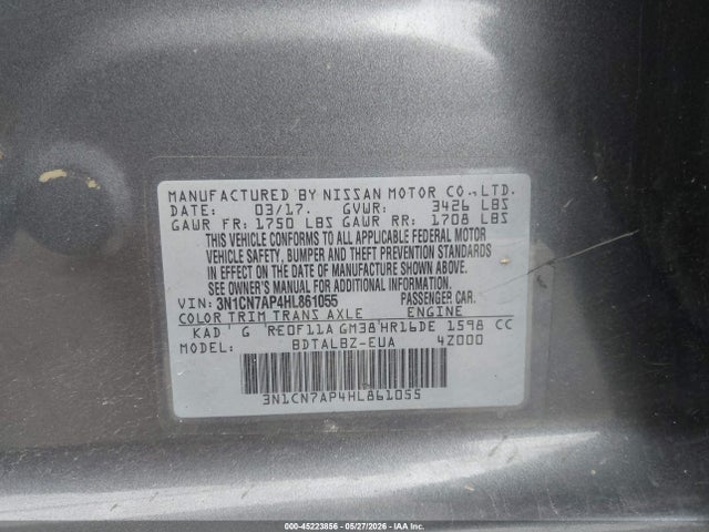 Aukcja sprzedaży 2017 Nissan Versa 1.6 Sv, vin: 3N1CN7AP4HL861055, numer aukcji: 45223856