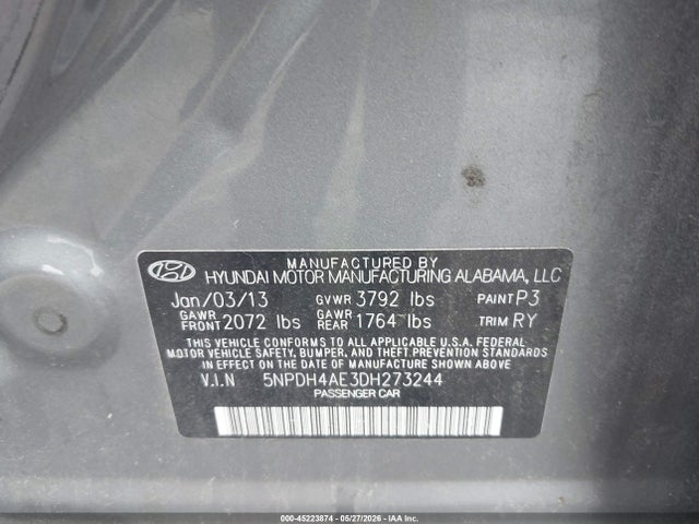 Aukcja sprzedaży 2013 Hyundai Elantra Limited, vin: 5NPDH4AE3DH273244, numer aukcji: 45223874