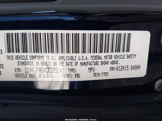 Продажа на аукционе авто 2012 Jeep Grand Cherokee Laredo, vin: 1C4RJFAG4CC225141, номер лота: 45223883