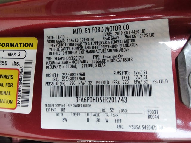 Aukcja sprzedaży 2014 Ford Fusion Se, vin: 3FA6P0HD5ER201743, numer aukcji: 45223886