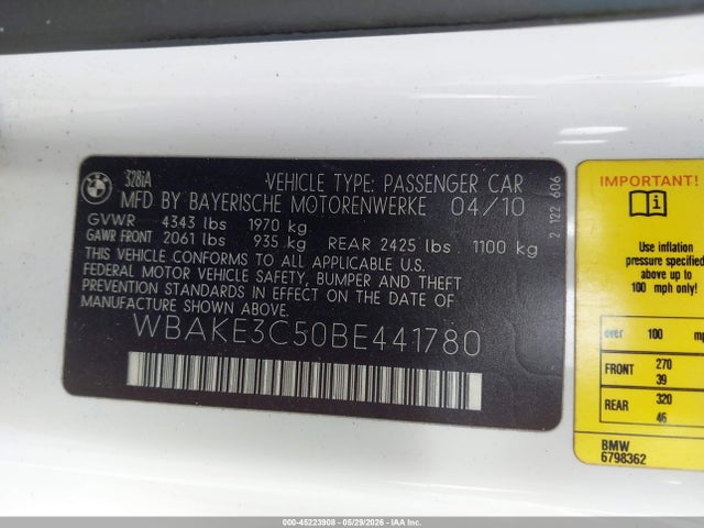 Продаж на аукціоні авто 2011 Bmw 328i, vin: WBAKE3C50BE441780, номер лоту: 45223908