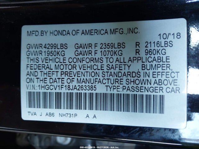 Honda ACCORD LX 2018 1HGCV1F18JA263385 Image 9