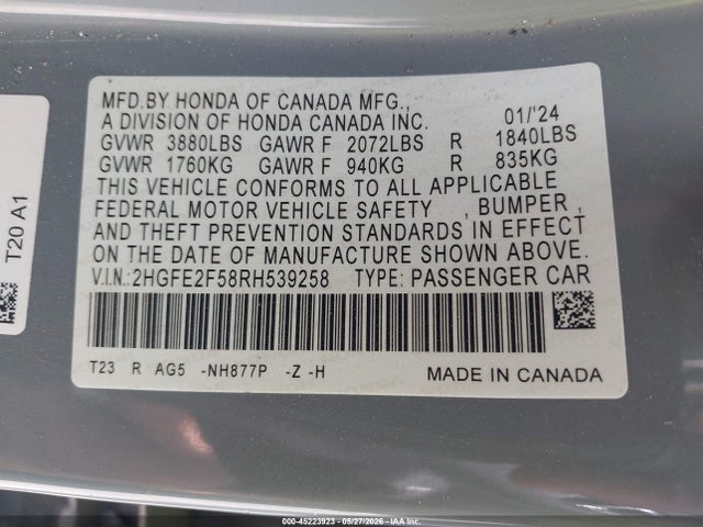 Honda Civic Sport 2024 2HGFE2F58RH539258 Image 9