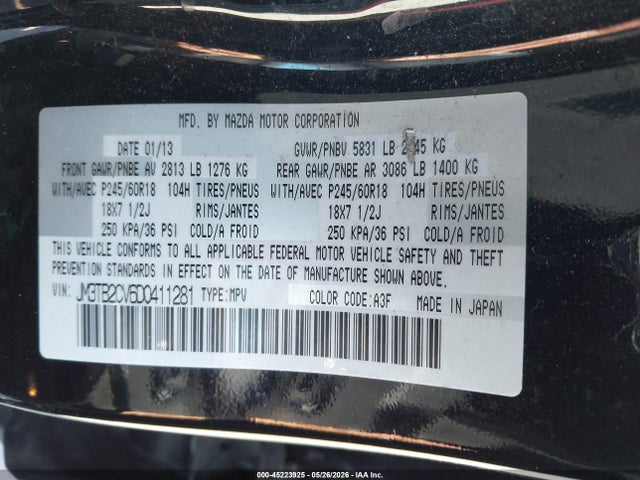 Aukcja sprzedaży 2013 Mazda Cx-9 Touring, vin: JM3TB2CV6D0411281, numer aukcji: 45223925