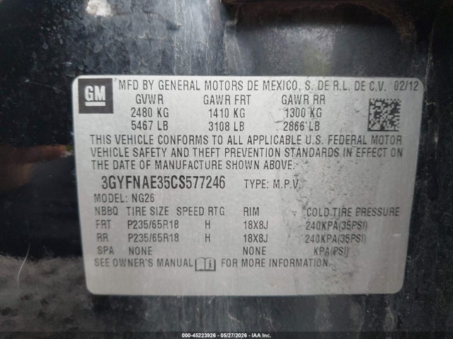 Продаж на аукціоні авто 2012 Cadillac Srx Luxury Collection, vin: 3GYFNAE35CS577246, номер лоту: 45223926
