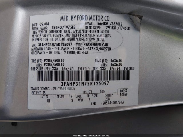 Aukcja sprzedaży 2005 Ford Focus Zx3, vin: 3FAHP31N75R125097, numer aukcji: 45223930