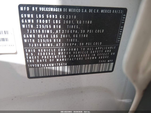 3VV2B7AX4NM175414 Volkswagen Tiguan 2.0t Se