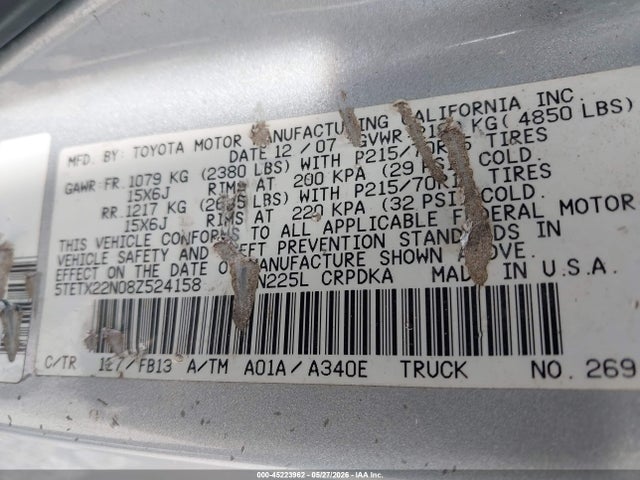 Aukcja sprzedaży 2008 Toyota Tacoma, vin: 5TETX22N08Z524158, numer aukcji: 45223962