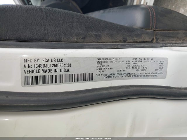 1C4SDJCT2MC804538 Dodge Durango R/t Awd
