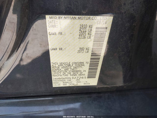 Aukcja sprzedaży 2015 Nissan Altima 2.5 S, vin: 1N4AL3AP0FN327265, numer aukcji: 45223975