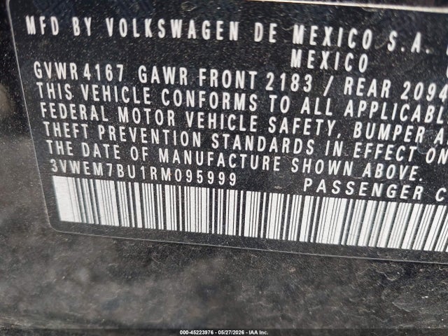 45223976 :رقم المزاد ، 3VWEM7BU1RM095999 vin ، 2024 Volkswagen Jetta 1.5t Se مزاد بيع