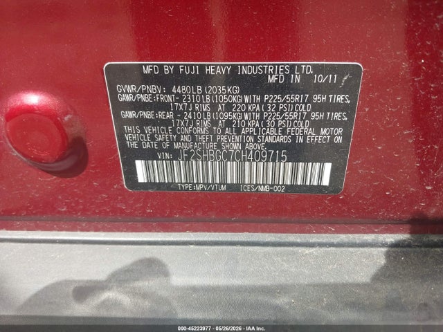 Продажа на аукционе авто 2012 Subaru Forester 2.5x Touring, vin: JF2SHBGC7CH409715, номер лота: 45223977
