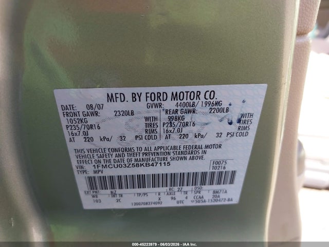 Aukcja sprzedaży 2008 Ford Escape Xlt, vin: 1FMCU03Z58KB47115, numer aukcji: 45223979