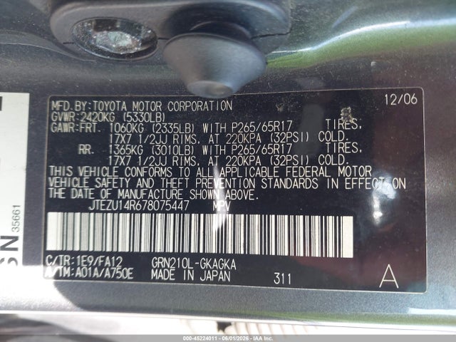 Aukcja sprzedaży 2007 Toyota 4runner Sr5 V6, vin: JTEZU14R678075447, numer aukcji: 45224011