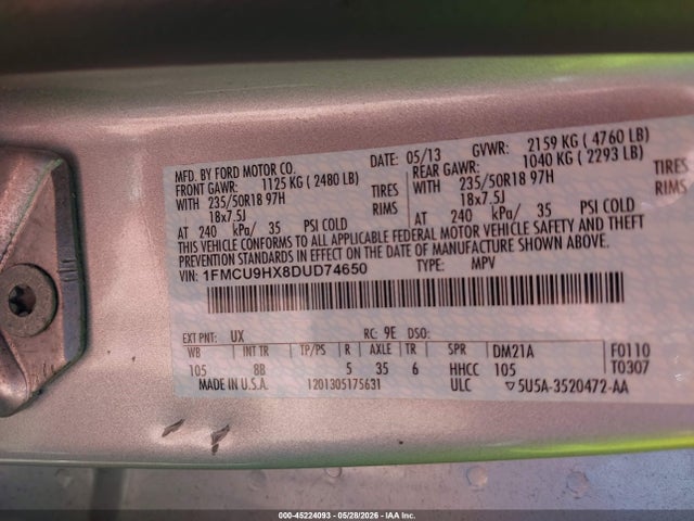 Продаж на аукціоні авто 2013 Ford Escape Sel, vin: 1FMCU9HX8DUD74650, номер лоту: 45224093