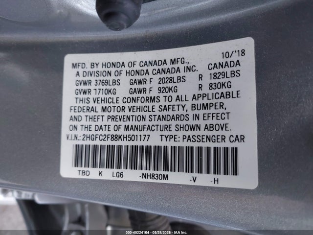 Honda Civic Sport 2019 2HGFC2F88KH501177 Image 9