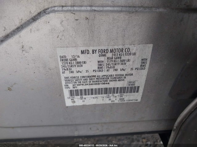 Aukcja sprzedaży 2017 Ford Edge Titanium, vin: 2FMPK3K94HBB19844, numer aukcji: 45224112