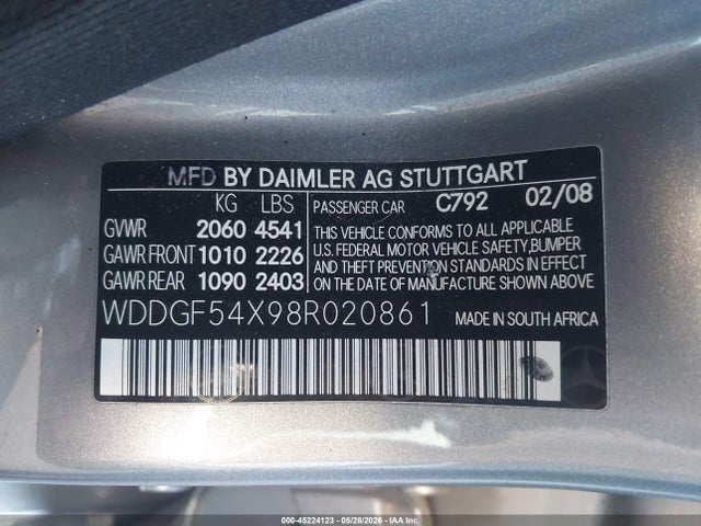 Aukcja sprzedaży 2008 Mercedes-benz C 300 Sport, vin: WDDGF54X98R020861, numer aukcji: 45224123
