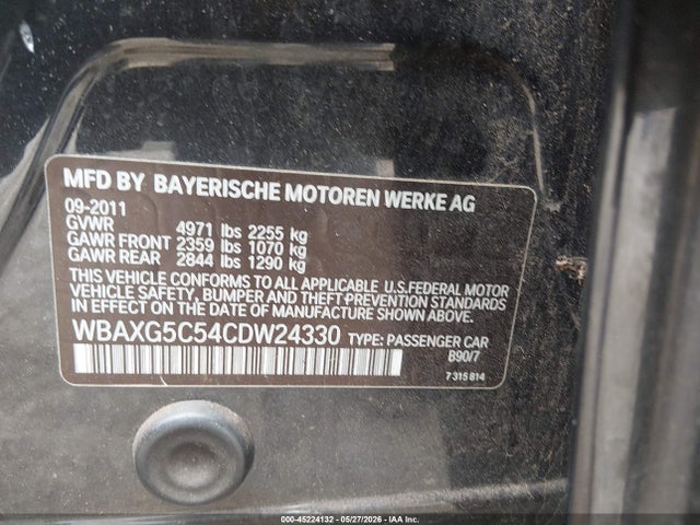45224132 :رقم المزاد ، WBAXG5C54CDW24330 vin ، 2012 Bmw 528i مزاد بيع