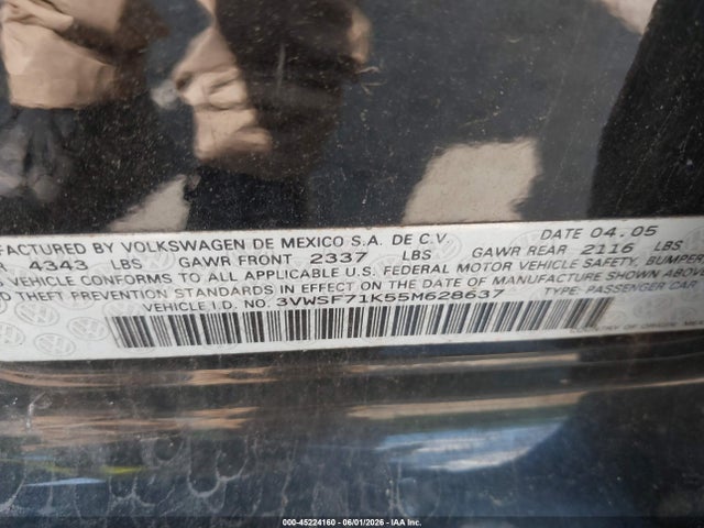Aukcja sprzedaży 2005 Volkswagen Jetta 2.5, vin: 3VWSF71K55M628637, numer aukcji: 45224160